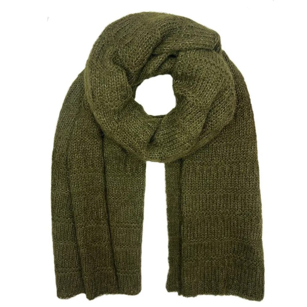 NWT Slate + Salt Highland Alpaca Open‑Knit Scarf 63x24 Moss Green Handmade Peru